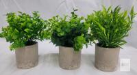 Set of 3 Artificial Potted Plants &ndash; Concrete Pots, Mixed Faux Greenery, 6&ndash;9" Tall, Indoor Decor