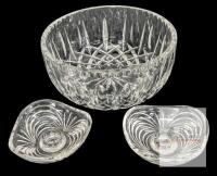 Waterford Crystal Bowl + Aurea Royal Crystal Rock Candlestick Holders With Ribs and Arches 4.4" &times; 1.5" Tall, Fleabites Around Inside Bowl Rim