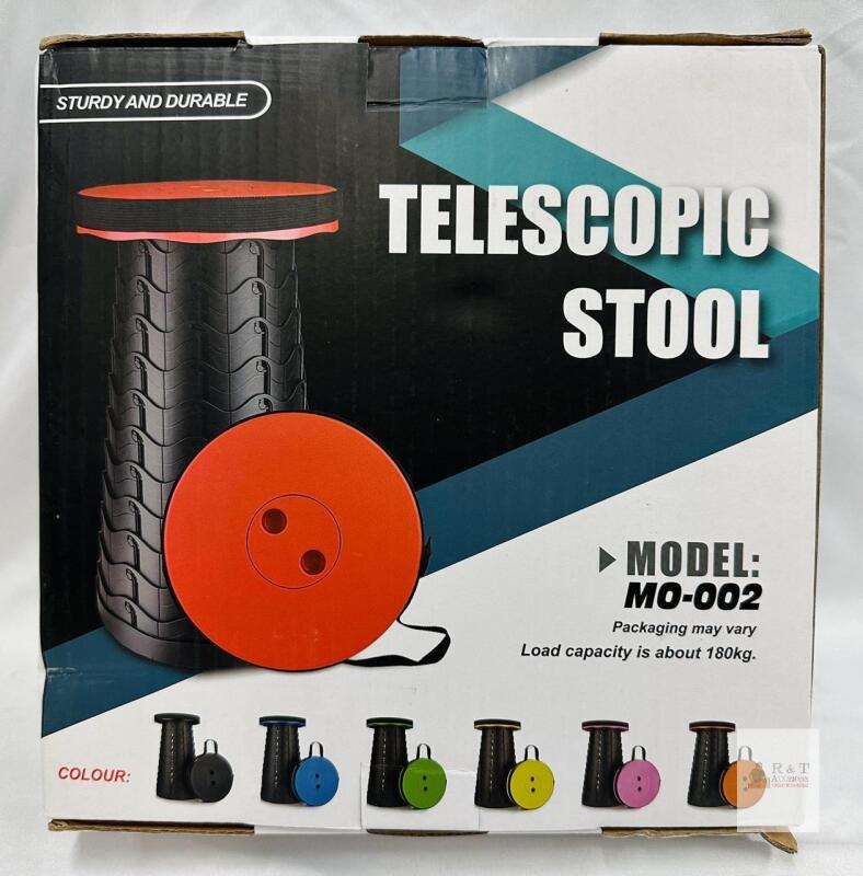 MO-002 Telescopic Collapsible Stool, Black, 17.7" Max Height, 396 lbs Capacity, Lightweight, Portable- signs of minor use