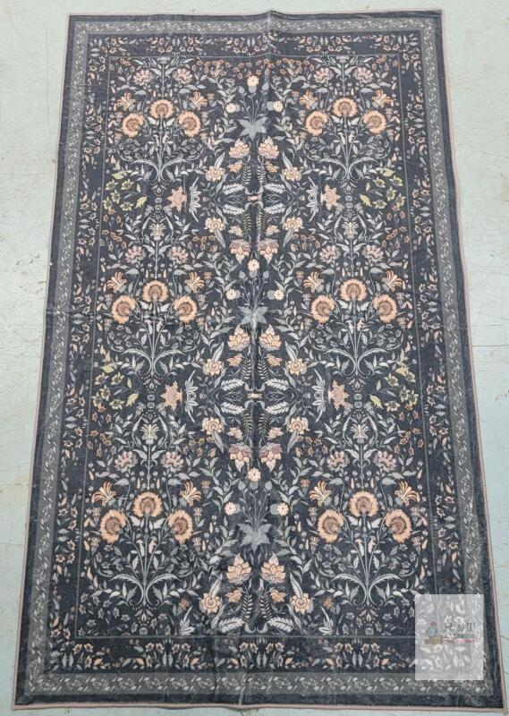 New 3ft&times;5ft Floral Area Rug , Distressed Blue