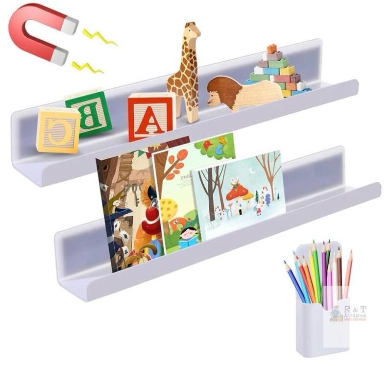 Magnetic Wall-Mounted Ledge Shelf Set with Pen Holder, 17" x 2.2" x 2", White