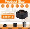 Set of 12 Stackable Furniture Risers, Black, Lift Heights 1"-2.8", Polypropylene, Fits 1.97" Legs - 2