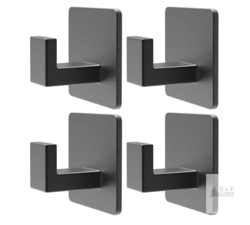 Set of 4 Matte Black Aluminum Adhesive Wall Hooks, 1.77 x 1.77 inches, 11 lbs Capacity