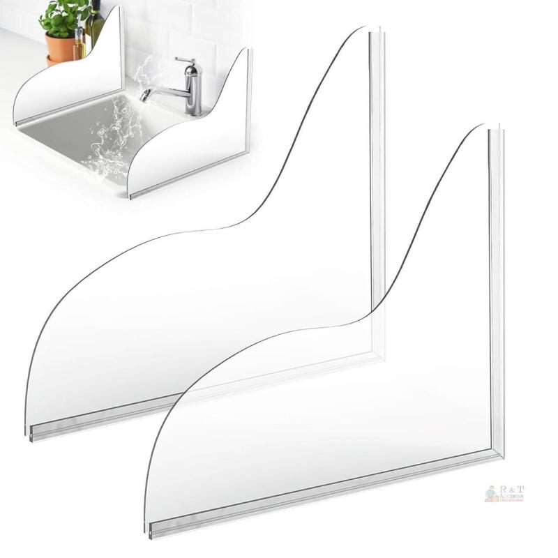 Puleno Shower Splash Guard Set &ndash; 2 Pieces, Clear Acrylic, Adhesive Mount
