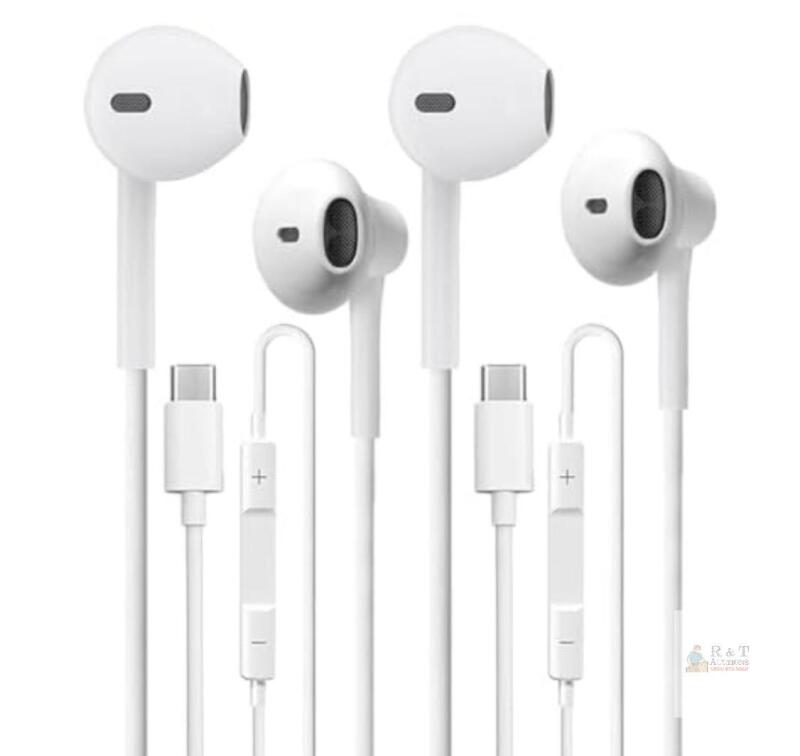 Type-C Wired In-Ear Headphones with Microphone and Volume Control, White, Compatible with Samsung Galaxy, Pixel 6 5 4XL, iPad Pro
