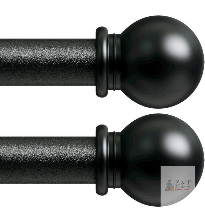 Adjustable Black Metal Curtain Rods Set of 2, 48&ndash;84" in, 5/8 in Diameter, Ball Finials, Wall Mount