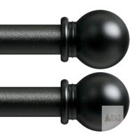 Adjustable Black Metal Curtain Rods Set of 2, 48&ndash;84" in, 5/8 in Diameter, Ball Finials, Wall Mount