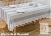 TruDelve 55"x70" Rectangle Blue Striped Cotton Linen Tablecloth with Tassels, Washable, New - 3