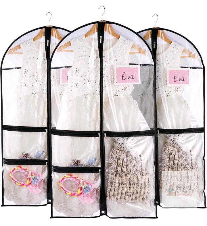 New 3pcs Clear Garment Bags , 38" Hanging Clothes Storage w/ID Slot