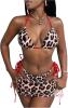 Gorglitter Women's 3-Piece Leopard Print Bikini Set with Skirt Cover-Up, Size Large new