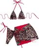 Gorglitter Women's 3-Piece Leopard Print Bikini Set with Skirt Cover-Up, Size Large new - 2