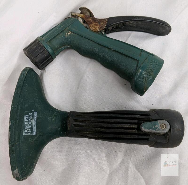 Home Gardener Hose Nozzle Set &ndash; Trigger Pistol Grip and Wide Fan Sprayer, Standard 3/4" GHT