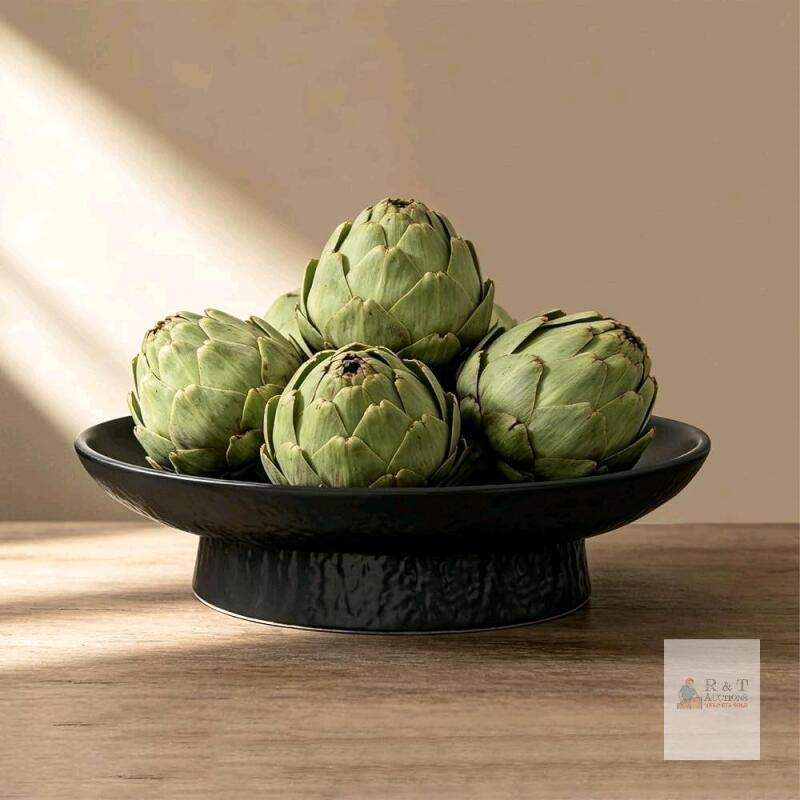 New Seicasaya 28 cm Countertop Decor Pedestal Serving Bowl Matte Finish Stonelook Ceramic Modern Minimalist Accent (Black)