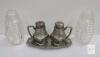 Hand Made Waldonia Pressed Glass & Art Deco Silverplate Salt Pepper Shaker Set with Tray
