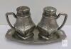Hand Made Waldonia Pressed Glass & Art Deco Silverplate Salt Pepper Shaker Set with Tray - 2