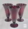 Set of 3 Ruby Red Footed Glass Tumblers, 7 Inches Tall, Flared Design,
