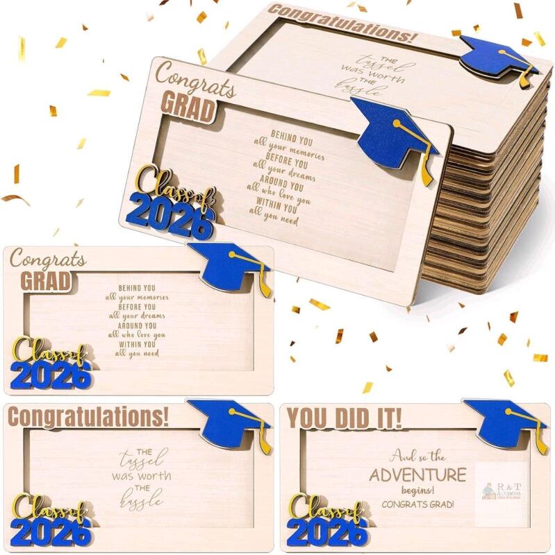 New 12 Pcs Graduation Money Card Holder Bulk Class of 2026 Wooden Graduation Cash Gifts Envelope Box for High School College University Congrats Grad Present(Blue)