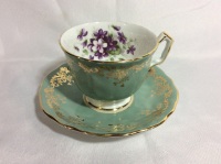 Vintage Aynsley Cup & Saucer Green + Violets