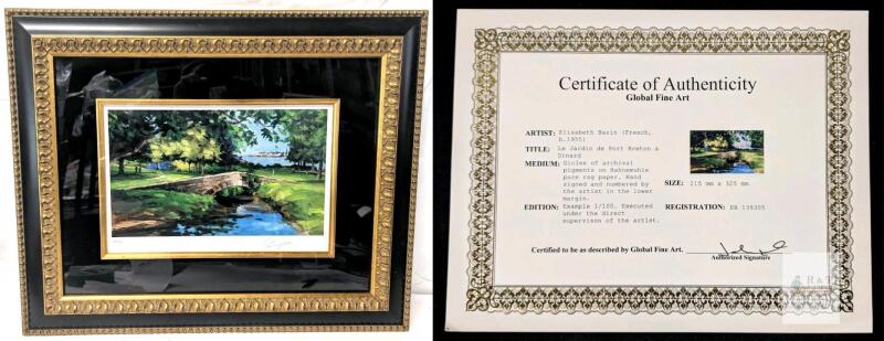 Signed & Numbered 1/100 Limited Edition Vibrant Gilcee Print, Elisabeth Bazin (1955) "Le Jardin de Port Breton &agrave; Dinard", With COA, Professionally Framed, 21.75" &times; 17.75"