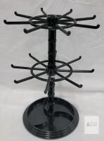 Two-Tier Rotating Necklace Holder Stand, 16 Hooks, 11.5" Tall, Black Plastic, NEW