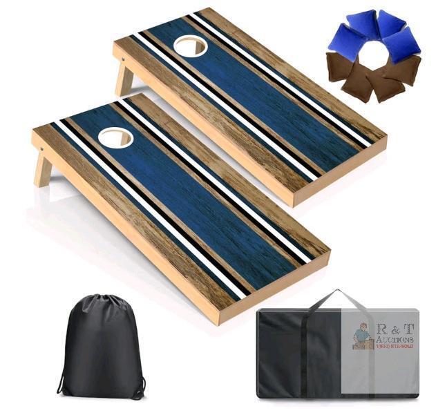 Feshir Regulation 4'x2' Cornhole Set with 8 Bean Bags, Dual Carry Cases, Blue/Brown Boards new