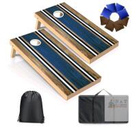 Feshir Regulation 4'x2' Cornhole Set with 8 Bean Bags, Dual Carry Cases, Blue/Brown Boards new