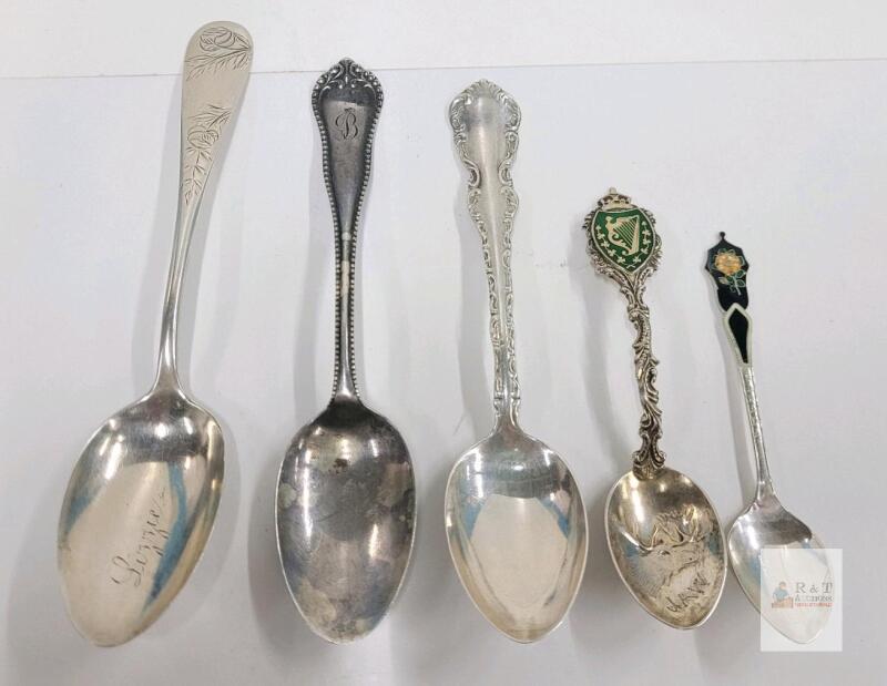 Five (5) Vintage Sterling Silver Souvenir Spoon , Weight Unknown