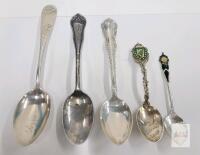 Five (5) Vintage Sterling Silver Souvenir Spoon , Weight Unknown