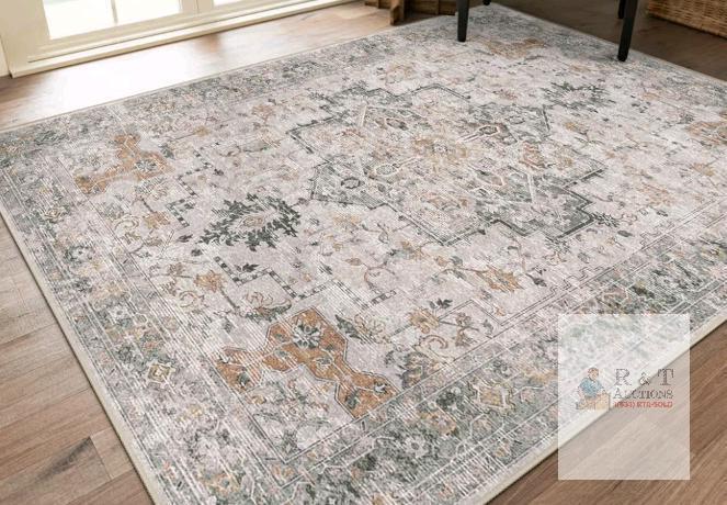 new Traditional Oriental Area Rug, 8x10 ft, Gray/Beige/Gold/Cream, Low Pile, Stain-Resistant