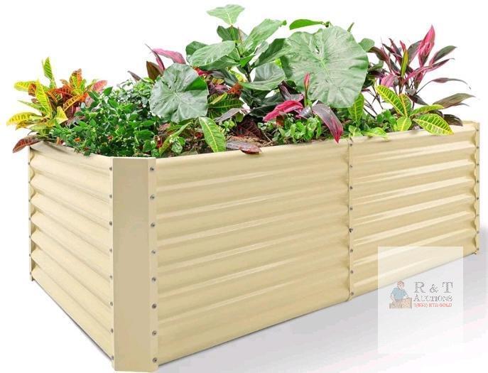 Land Guard 8x4x2ft Galvanized Steel Raised Garden Bed Kit, Cream Yellow