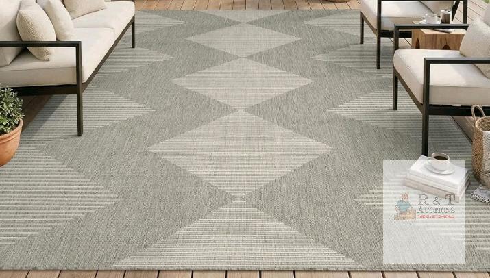 6x9 ft Grey & White Geometric Indoor/Outdoor Area Rug new
