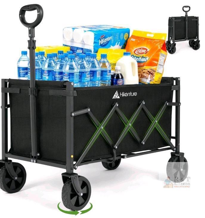 new Hikenture Folding Wagon Cart, Collapsible, 176 lb Capacity, Telescopic Handle, Black, 23.6"x14.2"x11.8"