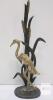 Brass & Cast Iron Heron with Cattails Figurine, 10" Tall, Nature Motif, Mid-Century Design