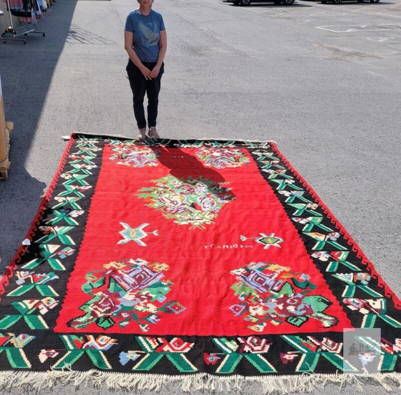 **RARE** Vintage Handmade Wool Bessarabian kilim Rug . Measures 6ft&times;12ft . Great Colors . Would benefit from cleaning before Display.