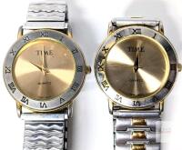 2 TIME Quartz Movement Watches With Metal Expansion Bands, Both Non-Functional And Likely Need Servicing