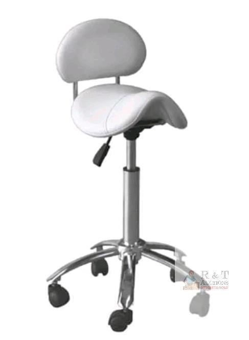 High-Back Saddle Stool/Chair, Adjustable Height, Padded Backrest, White new