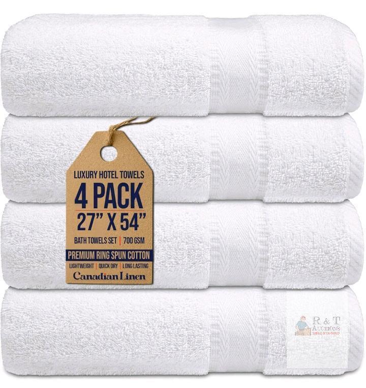 Luxury White Bath Towels 4 Pack, 27" x 54", 700 GSM, 100% Ring Spun Cotton, Northern Mills