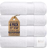 Luxury White Bath Towels 4 Pack, 27" x 54", 700 GSM, 100% Ring Spun Cotton, Northern Mills