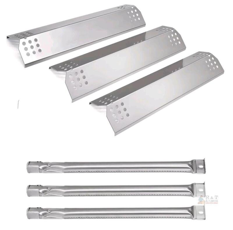 SUS304 Stainless Grill Burner Tubes & Heat Plates Set, Fits 14.6"/14 7/8" Gas Grills, 3-Pack
