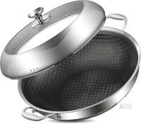 12" Stainless Steel Honeycomb Nonstick Wok Pan with Glass Lid, Induction Compatible new
