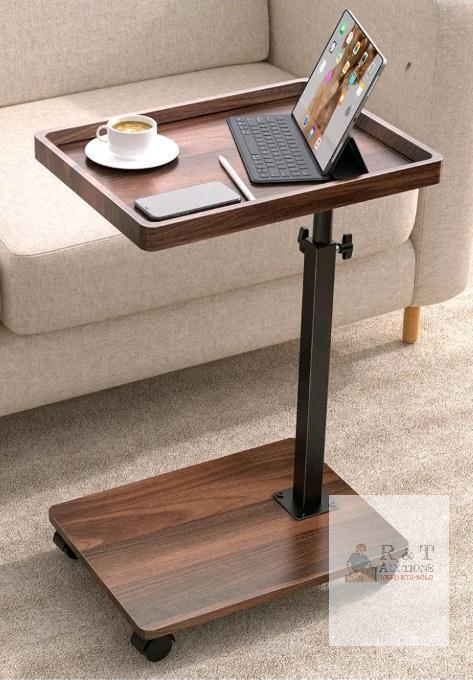 NEW Adjustable Height C Table End Table with Wheels, Walnut Brown, 18&ndash;34 Inch, Model X004EKAW6Z