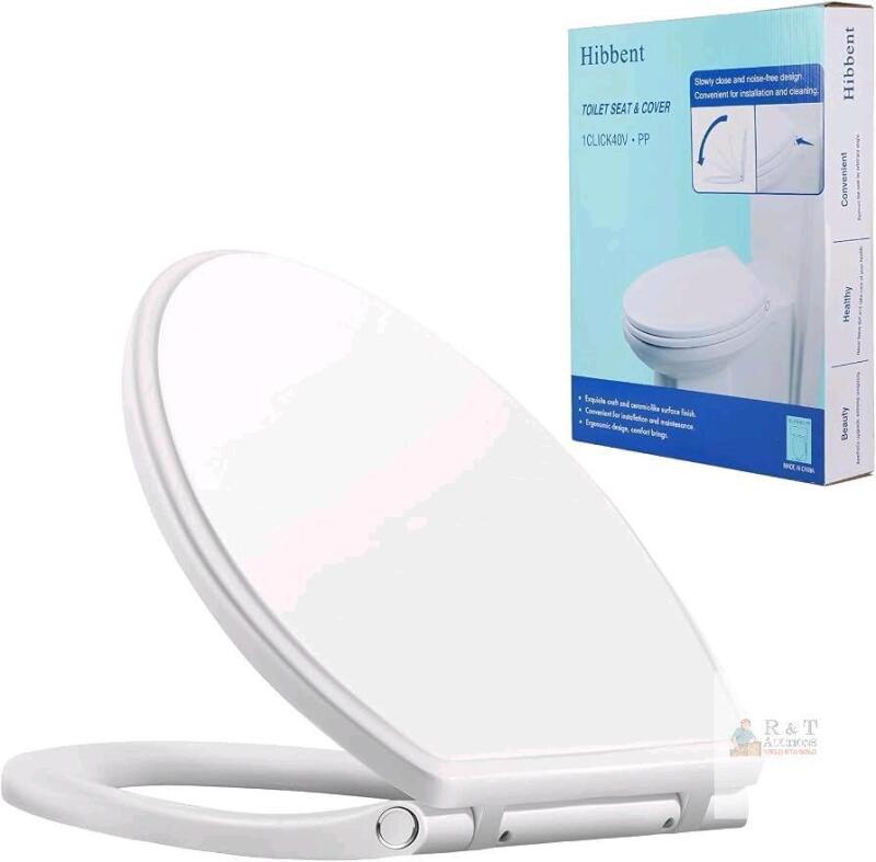 Hibbent 1CLICK40V-W Elongated Toilet Seat, Soft Close, Quick Release, White new