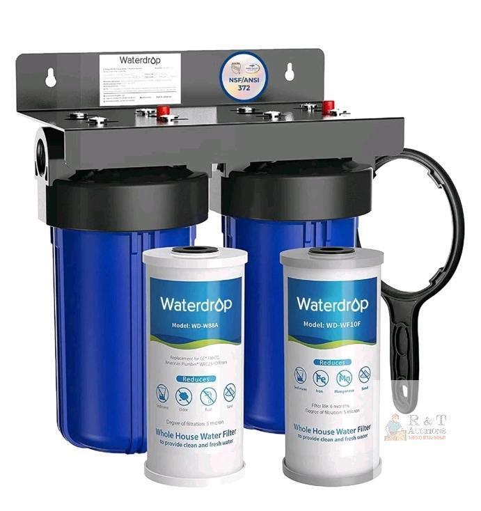 Waterdrop WD-WHF21-FG 2-Stage Whole House Water Filtration System, 15 GPM Flow Rate, 5 Micron Filtration