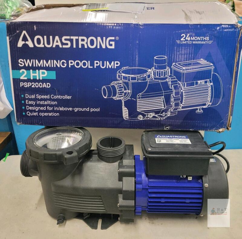 AQUASTRONG Inground /Above Ground Pool Pump , Model PSP200AD . 2.0HP , 115V/60Hz . Tested Has Powers , NOT Tested Beyond Power Up - As Is
