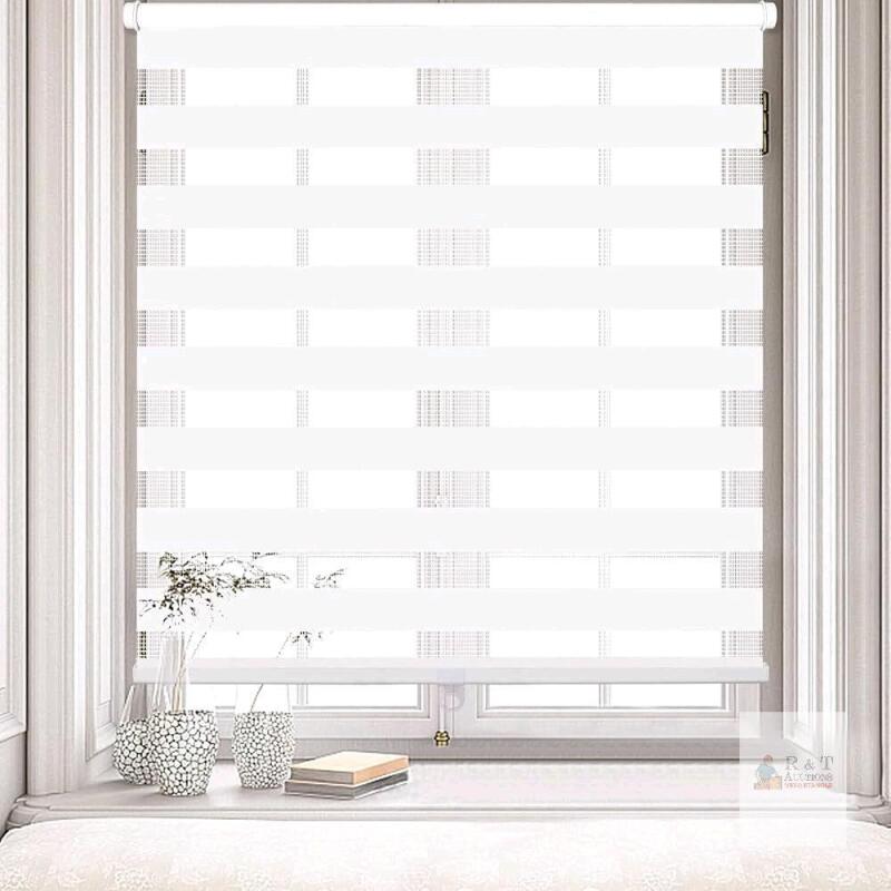 Kokorona Cordless Zebra Roller Blind, 45.7" x 72", White, Light Filtering