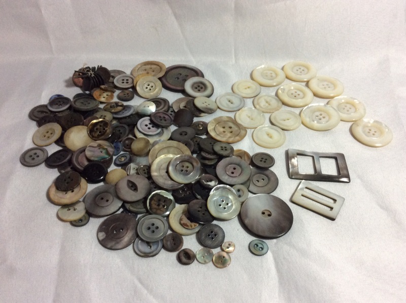 Vintage MOP & Shell Buttons + 2 Buckles