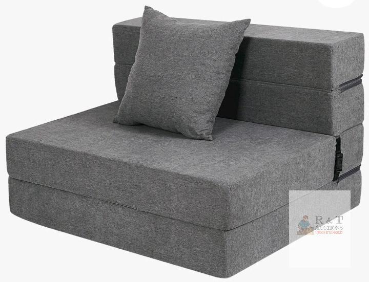 Convertible Chair Bed, Dark Grey, 39"x76", Tri-Fold Design, High-Density Foam new