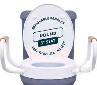 Lunderg Solva Raised Toilet Seat with Arms, Elongated, 3" Height, 300 lbs Capacity new