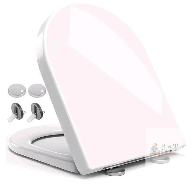 XUXRUS GD-D015 Elongated D-Shaped Toilet Seat, White, Slow-Close, Quick-Release, Adjustable Hinge new