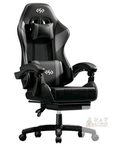 Black Racing-Style Gaming Chair, Ergonomic Design, PU Leather, Reclining Back, Adjustable Armrests -Missing Two(2) 30mm&times;7mm Bolts (all chair parts included) - Some Assembly Required